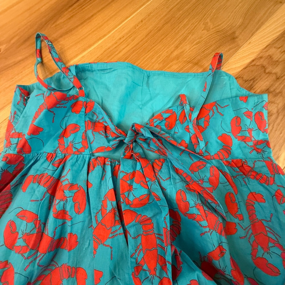J. Crew Sun Dress Womens 10 Blue Red Lobster Print Bow Back Midi Maxi Coastal - Picture 7 of 13